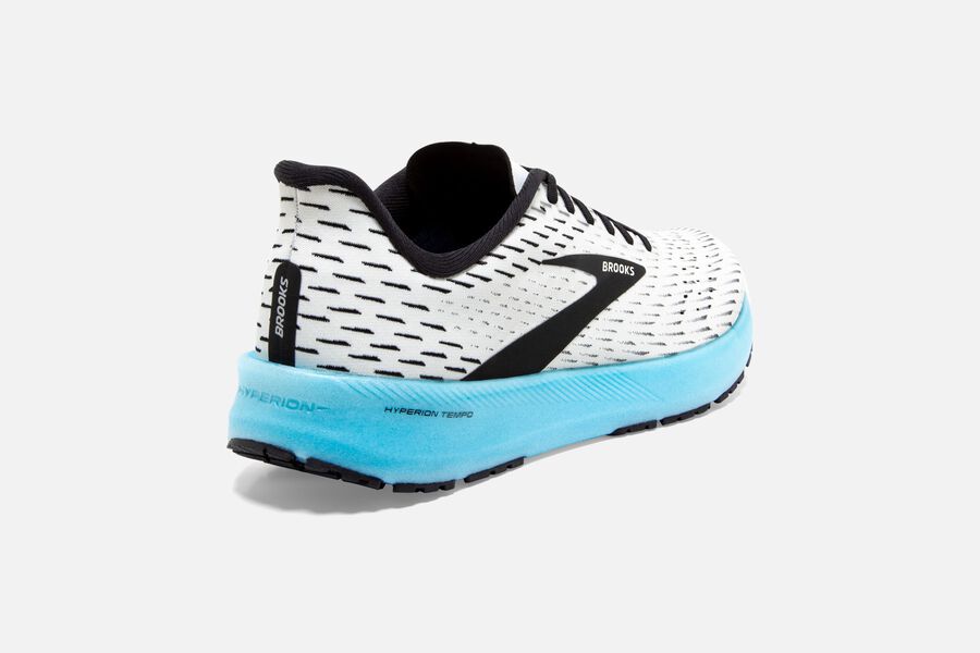 Brooks Running Shoes Mens White/Black/Turquoise - Hyperion Tempo Road - 6542-YXMLC